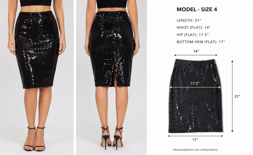 Hugo Buscati Black Sequin Pencil Skirt Size 4 Back Zipper Vintage - 1990s Glam